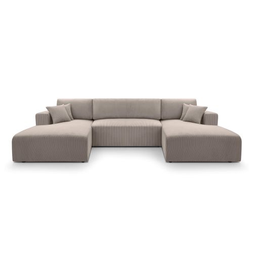 Canapé Panoramique En Velours Côtelé Beige Catea U 364/145/85 Cm - Coffre + Lit