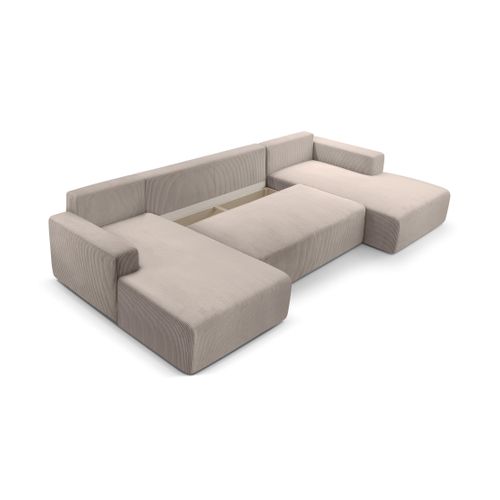 Canapé Panoramique En Velours Côtelé Beige Catea U 364/145/85 Cm - Coffre + Lit