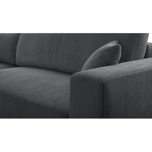 Canapé Panoramique En Velours Côtelé Gris Catea U  364/145/85 Cm - Coffre + Lit