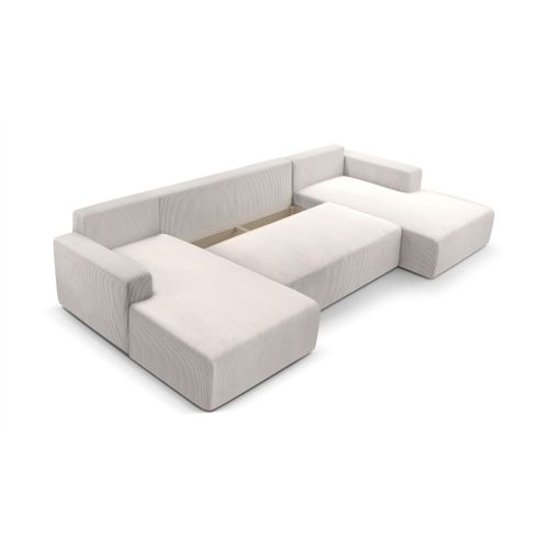 Canapé Panoramique En Velours Côtelé Crème Catea U 364/145/85 Cm - Coffre + Lit