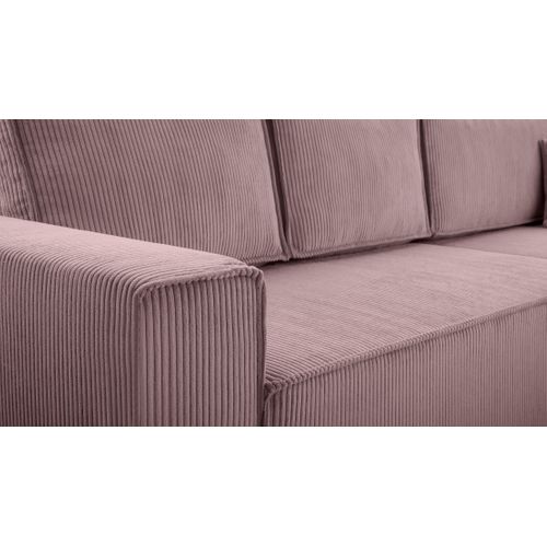 Canapé D'angle Réversible En Velours Côtelé Rose Cedria 287/145/85 Cm - Coffre + Lit