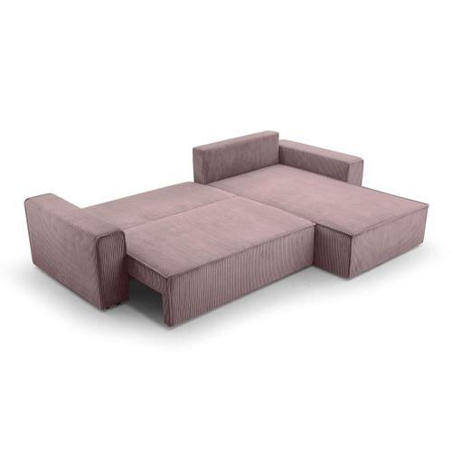 Canapé D'angle Réversible En Velours Côtelé Rose Cedria 287/145/85 Cm - Coffre + Lit