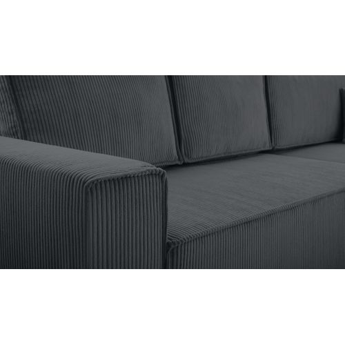 Canapé D'angle Réversible En Velours Côtelé Gris Cedria 287/145/85 Cm - Coffre + Lit