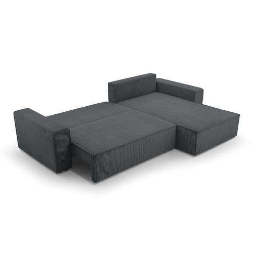 Canapé D'angle Réversible En Velours Côtelé Gris Cedria 287/145/85 Cm - Coffre + Lit