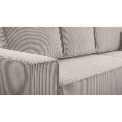 Canapé D'angle Réversible En Velours Côtelé Crème Cedria 287/145/85 Cm - Coffre + Lit