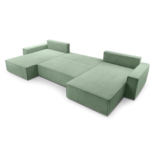 Canapé Panoramique En Velours Côtelé Menthe Cedria U 389/145/85 Cm - Coffre + Lit