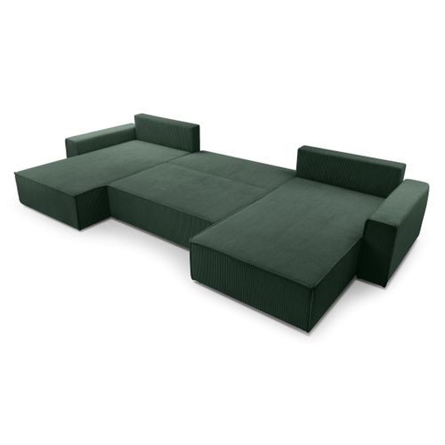 Canapé Panoramique En Velours Côtelé Vert Foncé Cedria U 389/145/85 Cm - Coffre + Lit