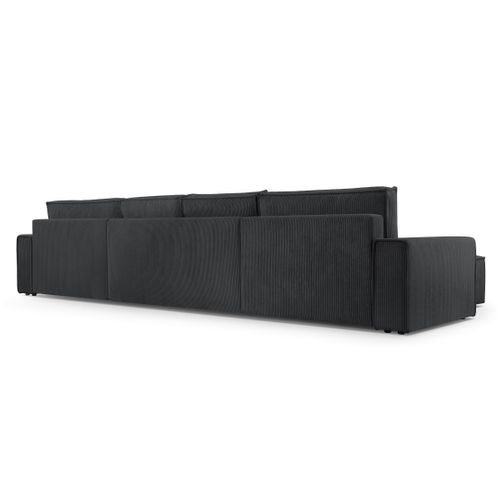 Canapé Panoramique En Velours Côtelé Gris Foncé Cedria U 389/145/85 Cm - Coffre + Lit