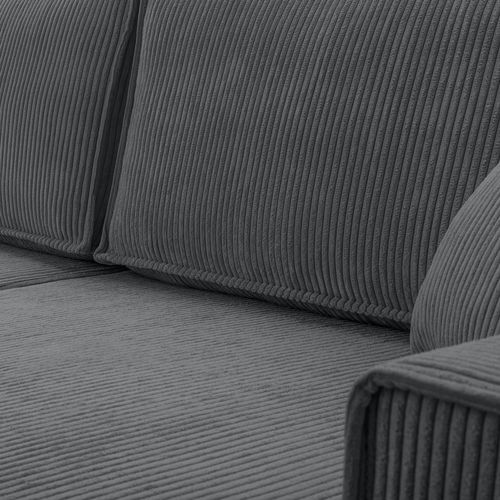 Canapé Panoramique En Velours Côtelé Gris Foncé Cedria U 389/145/85 Cm - Coffre + Lit