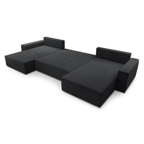 Canapé Panoramique En Velours Côtelé Gris Foncé Cedria U 389/145/85 Cm - Coffre + Lit