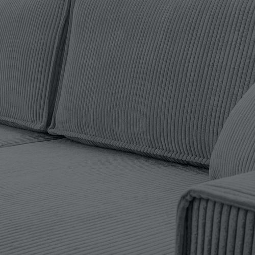 Canapé Panoramique En Velours Côtelé Gris Cedria U 389/145/85 Cm - Coffre + Lit