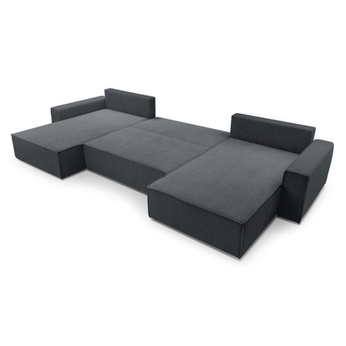 Canapé Panoramique En Velours Côtelé Gris Cedria U 389/145/85 Cm - Coffre + Lit