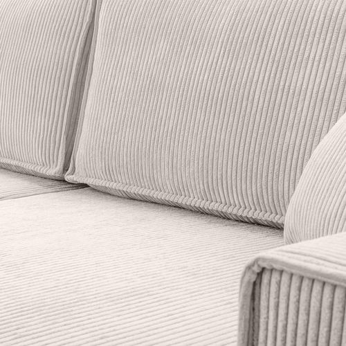 Canapé Panoramique En Velours Côtelé Crème Cedria U 389/145/85 Cm - Coffre + Lit