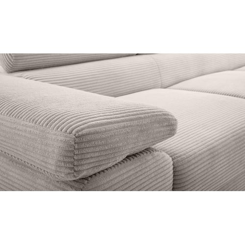 Canapé D'angle Droit En Velours Côtelé Crème Arborio 280/203/90 Cm - Coffre + Lit