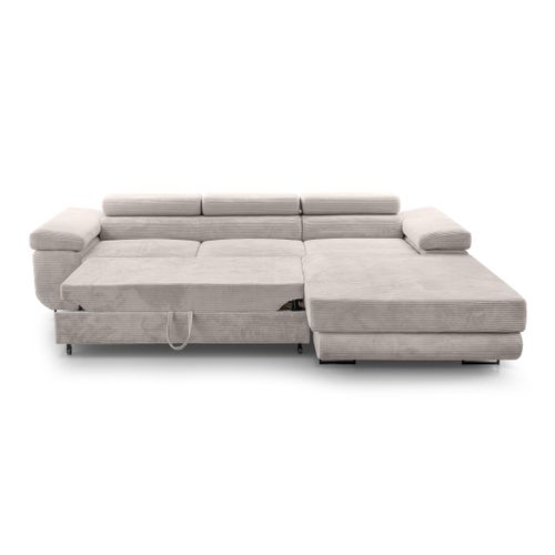 Canapé D'angle Droit En Velours Côtelé Crème Arborio 280/203/90 Cm - Coffre + Lit