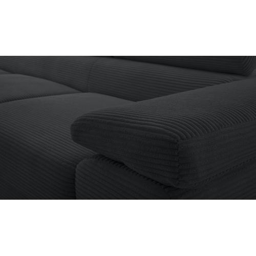 Canapé D'angle Gauche En Velours Côtelé Noir Arborio 280/203/90 Cm - Coffre + Lit