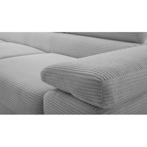 Canapé D'angle Gauche En Velours Côtelé Gris Clair Arborio 280/203/90 Cm - Coffre + Lit