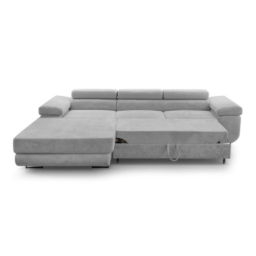 Canapé D'angle Gauche En Velours Côtelé Gris Clair Arborio 280/203/90 Cm - Coffre + Lit