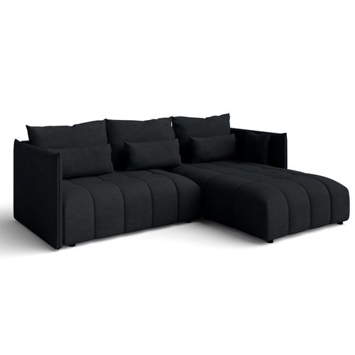 Canapé D’angle Réversible En Tissu Noir Cosmova 245x182x83 Cm – Avec Coffre Et Fonction Lit