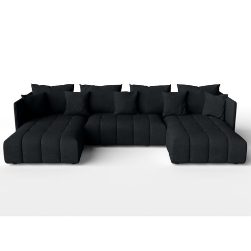 Canapé Panoramique En Tissu Noir Veliro U 353/180/83 Cm - Avec Coffre Et Fonction Lit