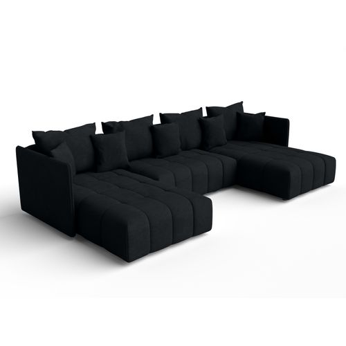 Canapé Panoramique En Tissu Noir Veliro U 353/180/83 Cm - Avec Coffre Et Fonction Lit