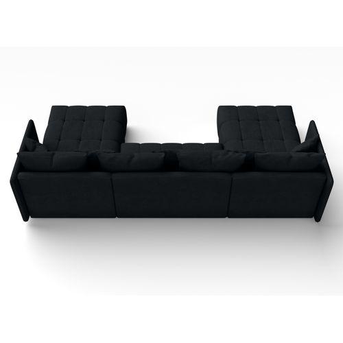 Canapé Panoramique En Tissu Noir Veliro U 353/180/83 Cm - Avec Coffre Et Fonction Lit