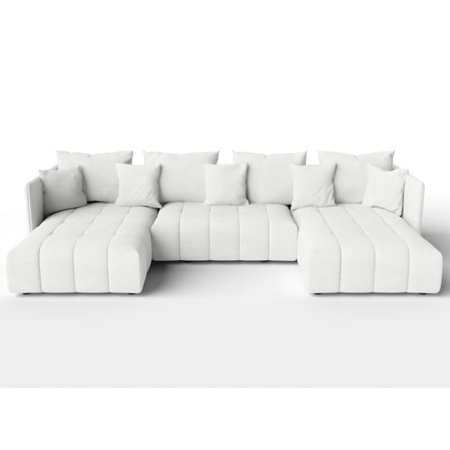 Canapé Panoramique En Tissu Blanc Veliro U 353/180/83 Cm - Avec Coffre Et Fonction Lit