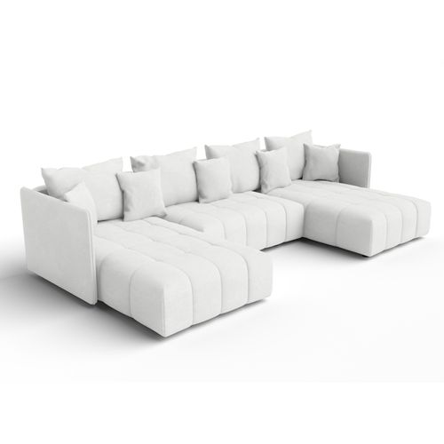 Canapé Panoramique En Tissu Blanc Veliro U 353/180/83 Cm - Avec Coffre Et Fonction Lit