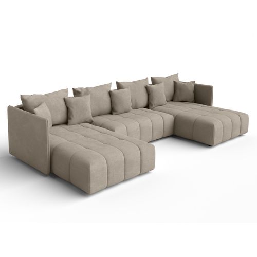 Canapé Panoramique En Tissu Beige Clair Veliro U 353/180/83 Cm - Avec Coffre Et Fonction Lit