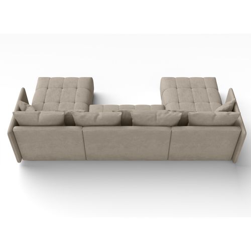 Canapé Panoramique En Tissu Beige Clair Veliro U 353/180/83 Cm - Avec Coffre Et Fonction Lit