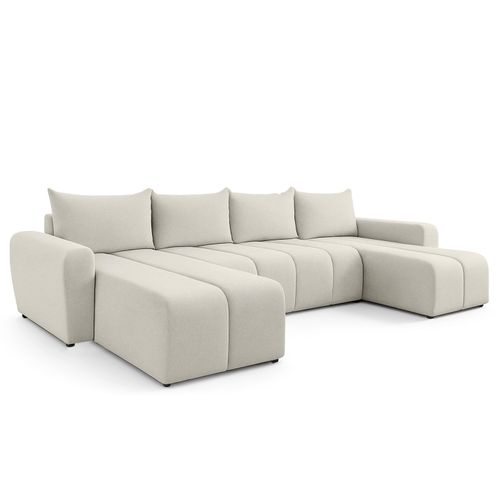 Canapé Panoramique En Tissu Noir Ferrande U  318/149/91 Cm- Avec Coffre Et Fonction Lit