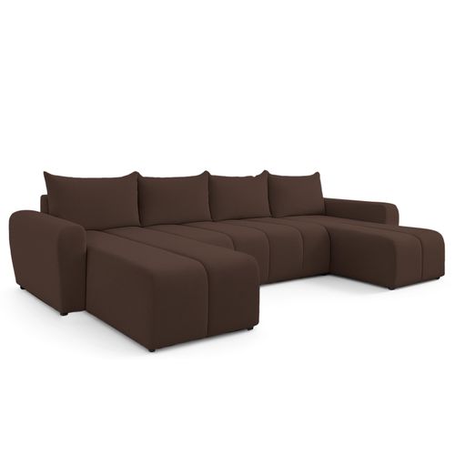 Canapé Panoramique En Tissu Noir Ferrande U  318/149/91 Cm- Avec Coffre Et Fonction Lit