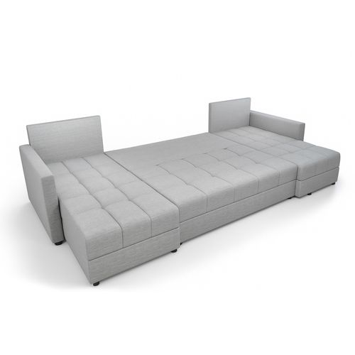 Canapé Panoramique En Tissu Argenté Dolceo U 287/140/73 Cm - Avec Coffre Et Fonction Lit