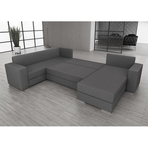 Canapé Panoramique En Tissu Bleu Foncé Lovere U  314/217/90 Cm - Avec Coffre Et Fonction Lit