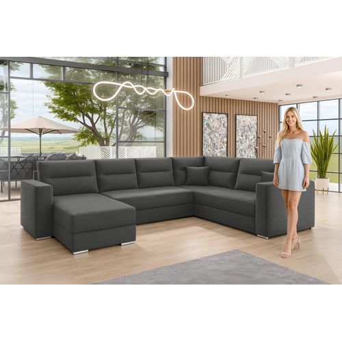 Canapé Panoramique En Tissu Gris Foncé Lovere U  314/217/90 Cm - Avec Coffre Et Fonction Lit