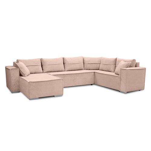 Canapé Panoramique En Velours Côtelé Rose Lovere U 314/217/90 Cm - Avec Coffre Et Fonction Lit