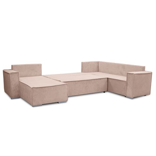 Canapé Panoramique En Velours Côtelé Rose Lovere U 314/217/90 Cm - Avec Coffre Et Fonction Lit