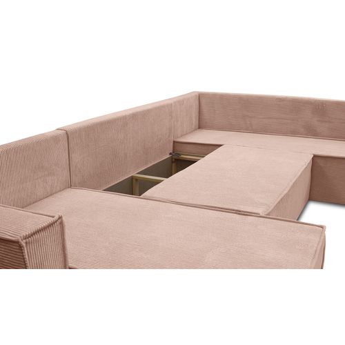 Canapé Panoramique En Velours Côtelé Rose Lovere U 314/217/90 Cm - Avec Coffre Et Fonction Lit