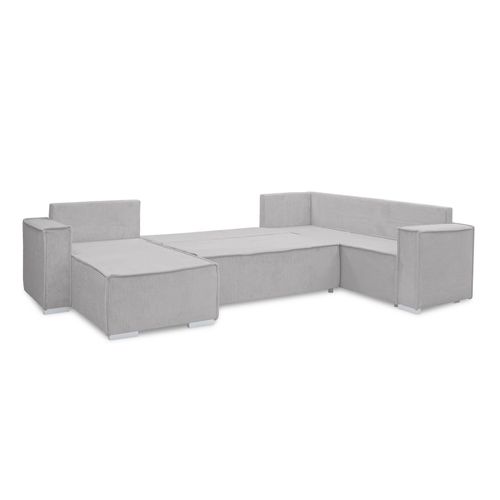 Canapé Panoramique En Velours Côtelé Beige Lovere U 314/217/90 Cm - Avec Coffre Et Fonction Lit