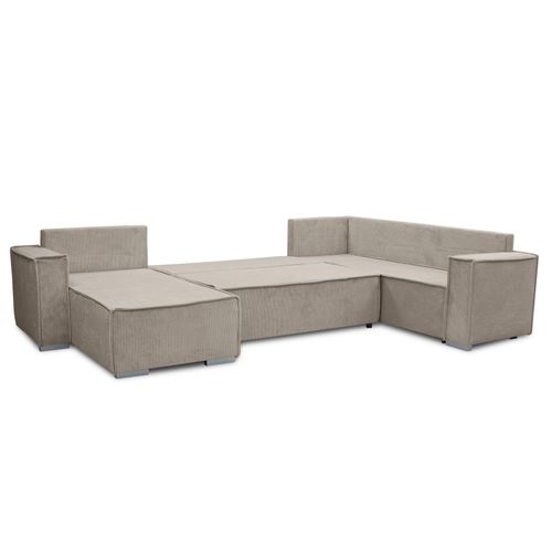 Canapé Panoramique En Velours Côtelé Beige Lovere U 314/217/90 Cm - Avec Coffre Et Fonction Lit