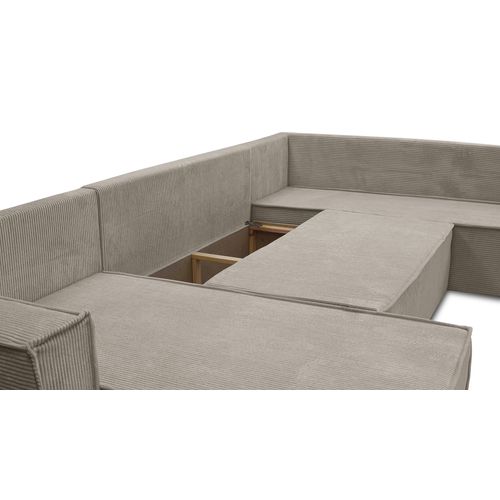 Canapé Panoramique En Velours Côtelé Beige Lovere U 314/217/90 Cm - Avec Coffre Et Fonction Lit