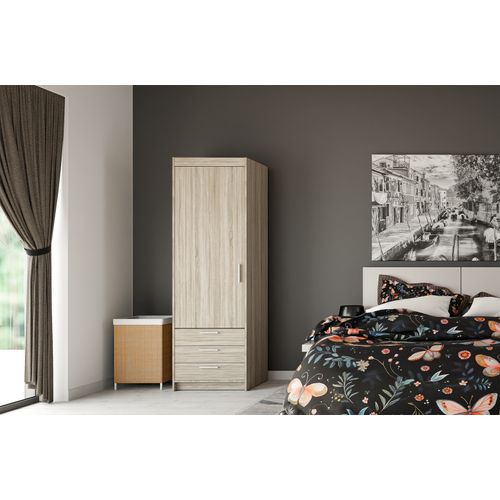 Armoire 1 Porte 3 Tiroirs Storicos Imitation Chêne Sonoma L.59,9 Cm - Design Moderne