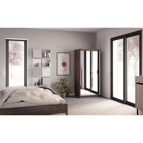 Armoire Avec Miroir 2 Portes Storicos Imitation Chêne Lefkas L.89,7 Cm - Design Moderne