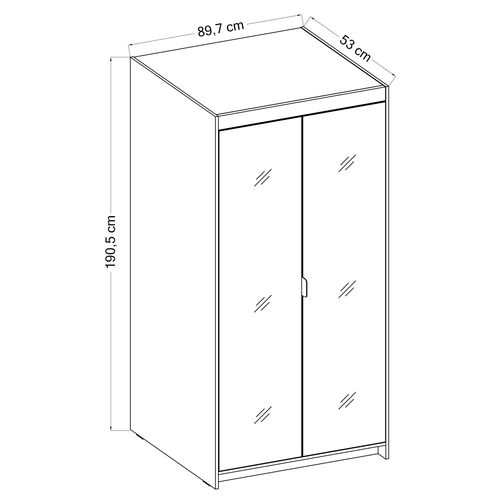 Armoire Avec Miroir 2 Portes Storicos Imitation Chêne Lefkas L.89,7 Cm - Design Moderne