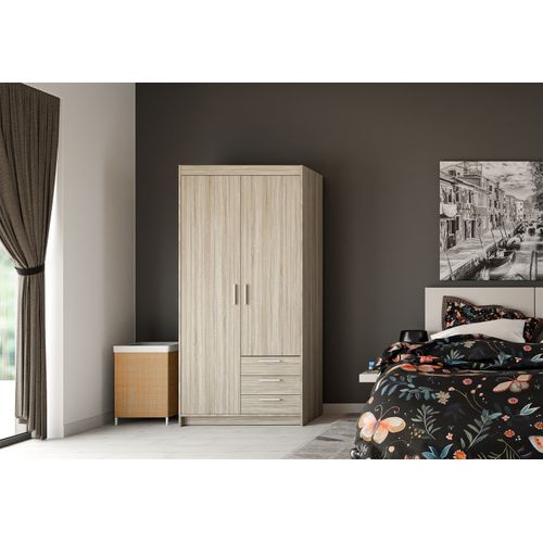 Armoire 2 Portes 3 Tiroirs Storicos Imitation Chêne Sonoma L.89,7 Cm - Design Moderne