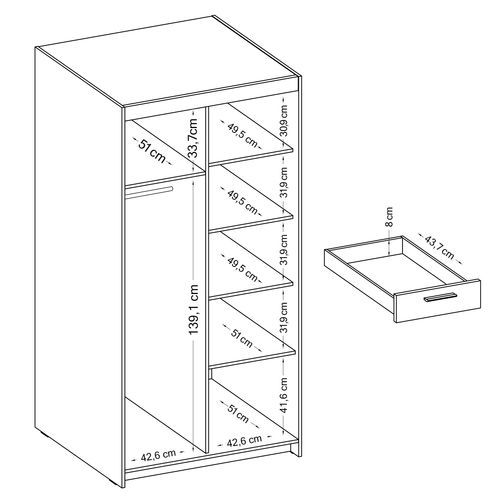 Armoire 2 Portes 3 Tiroirs Storicos Imitation Chêne Sonoma L.89,7 Cm - Design Moderne