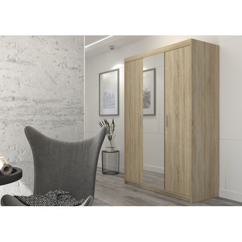 Armoire Avec Miroir 3 Portes Storicos Imitation Chêne Sonoma L.133 Cm - Design Moderne