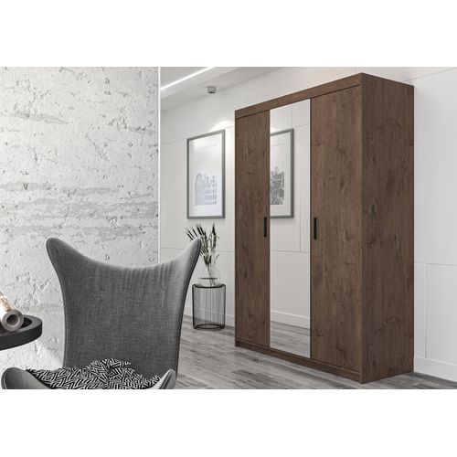 Armoire Avec Miroir 3 Portes Storicos Imitation Chêne Lefkas L.133 Cm - Design Moderne