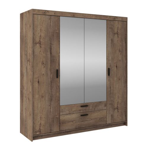 Armoire Avec Miroir 4 Portes 2 Tiroirs Storicos Imitation Chêne Lefkas L.176,3 Cm - Design Moderne