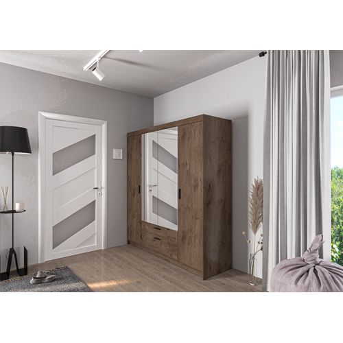 Armoire Avec Miroir 4 Portes 2 Tiroirs Storicos Imitation Chêne Lefkas L.176,3 Cm - Design Moderne